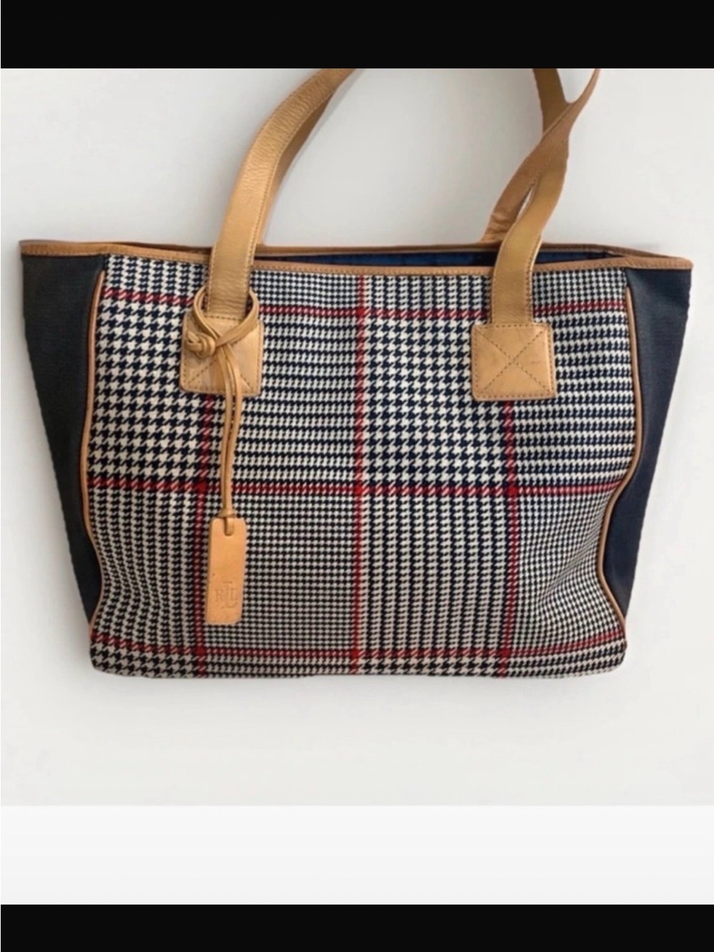 classic Ralph Lauren tote with houndstooth plaid and red windowpane accents - Picture 2 of 12